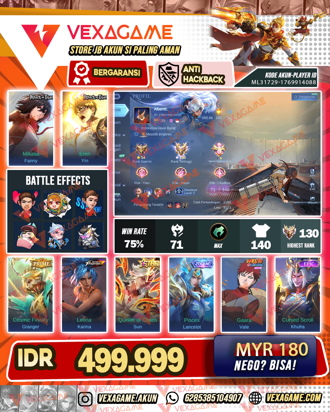 Yin X Fanny AOT | WR Cakep | CE tanpa 30 Hari | Emblem Not MAX