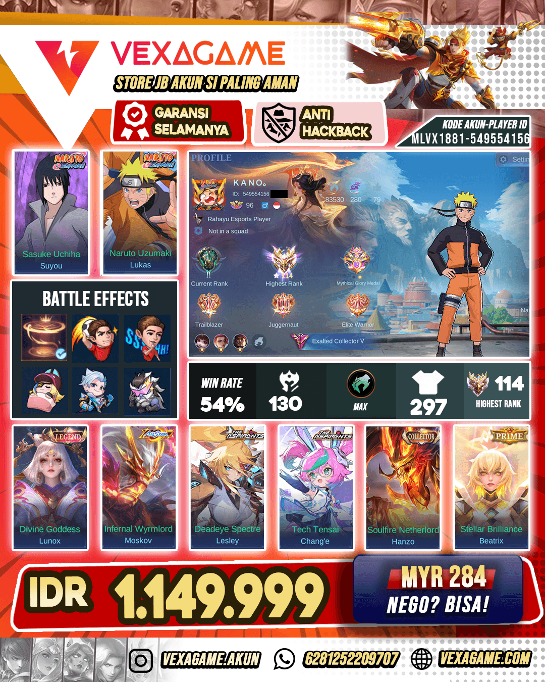 Lucas Naruto | Suyou Sasuke | Lunox Legend | Moskov All Star | Recall Tass Tass Merah Ex Immo