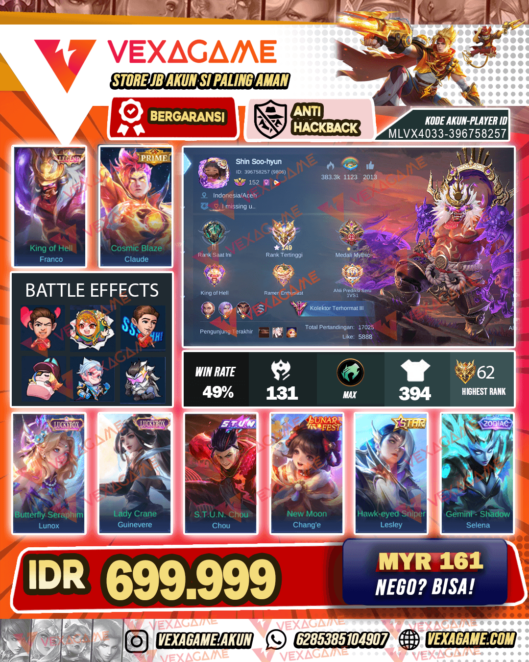 Franco legend | Claude Prime | Chou Stun | 2 LuckyBox