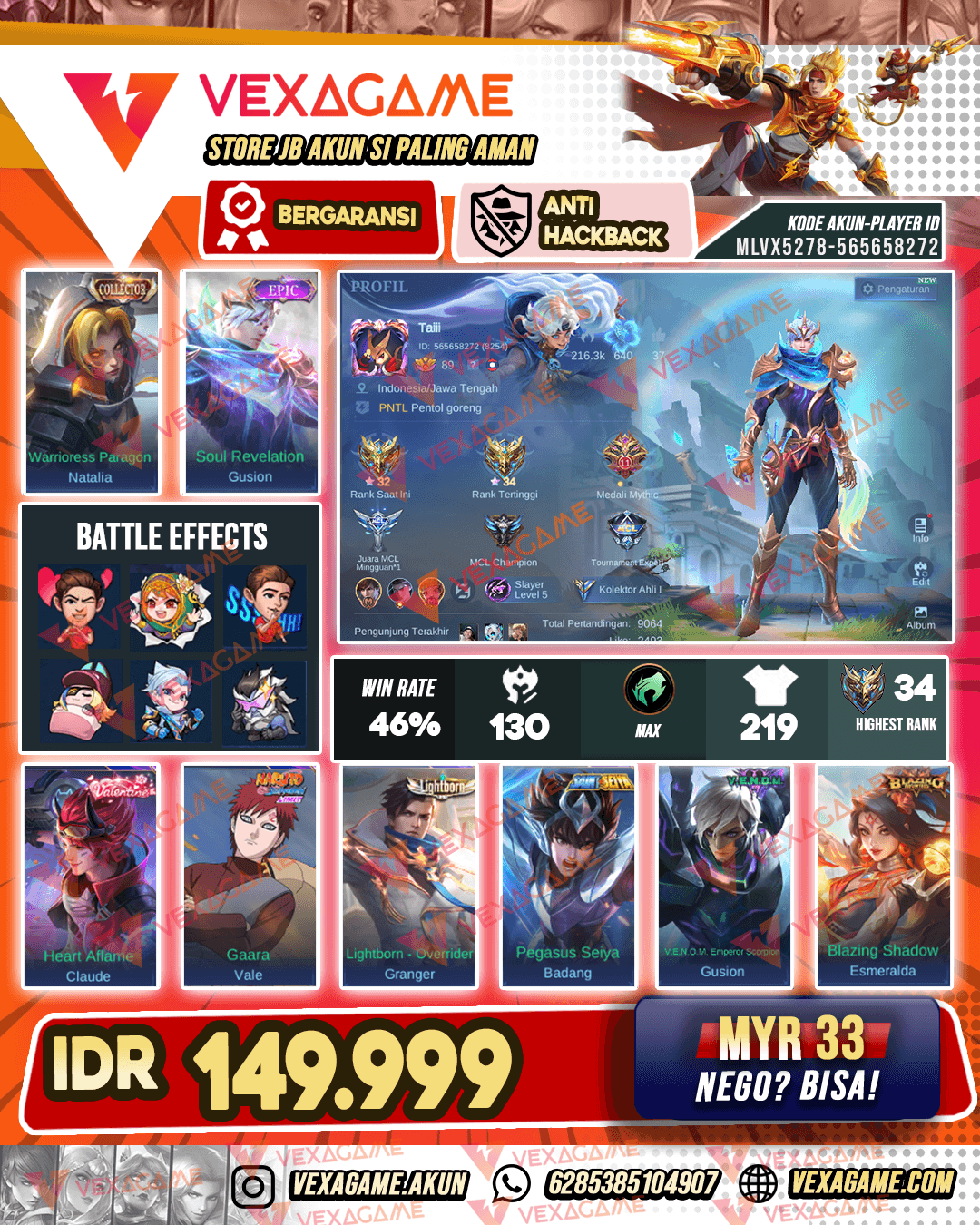 Gusion Epic | Emblem MAX | Hero -2 MAX