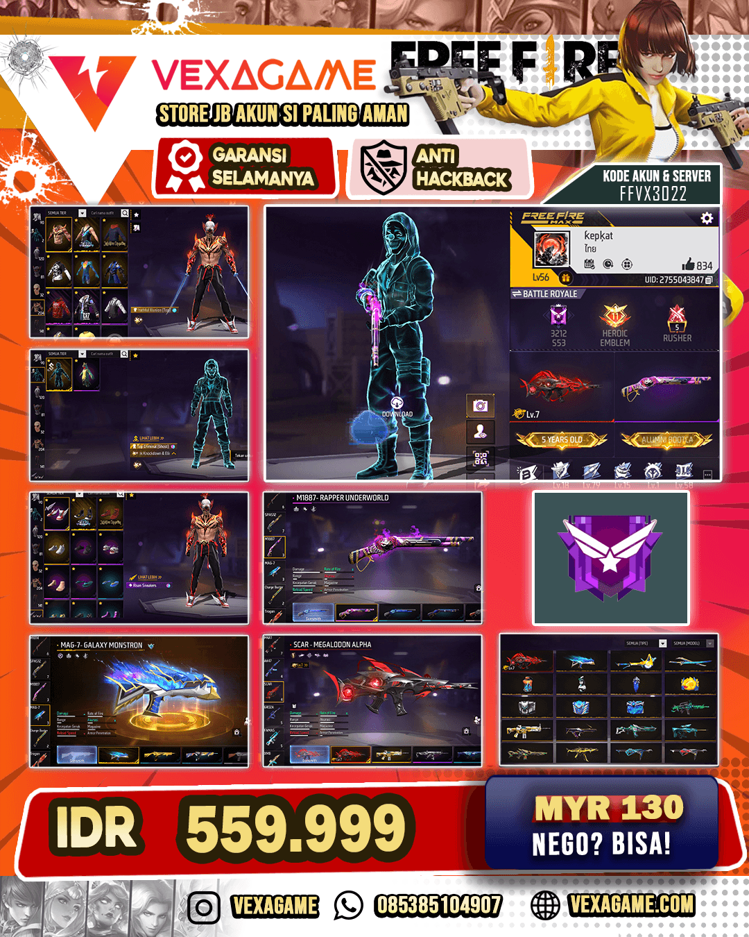 EVO SCAR MAX | SG RAPPER | MAG Galaxy Monstron | Bundle Bandit Gost | Bundle TRAP | C-Angel Merah | Jordan X Nyeker | Vault 200+
