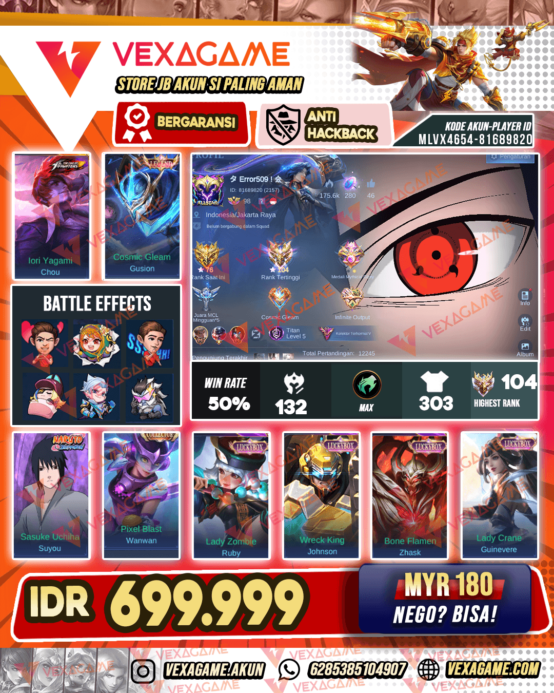 Chou KOF | Gusion Legend | Suyou Sasuke | Wanwan Collector | 4 Luckybox | Recall Tas Tas | Ex Immortal