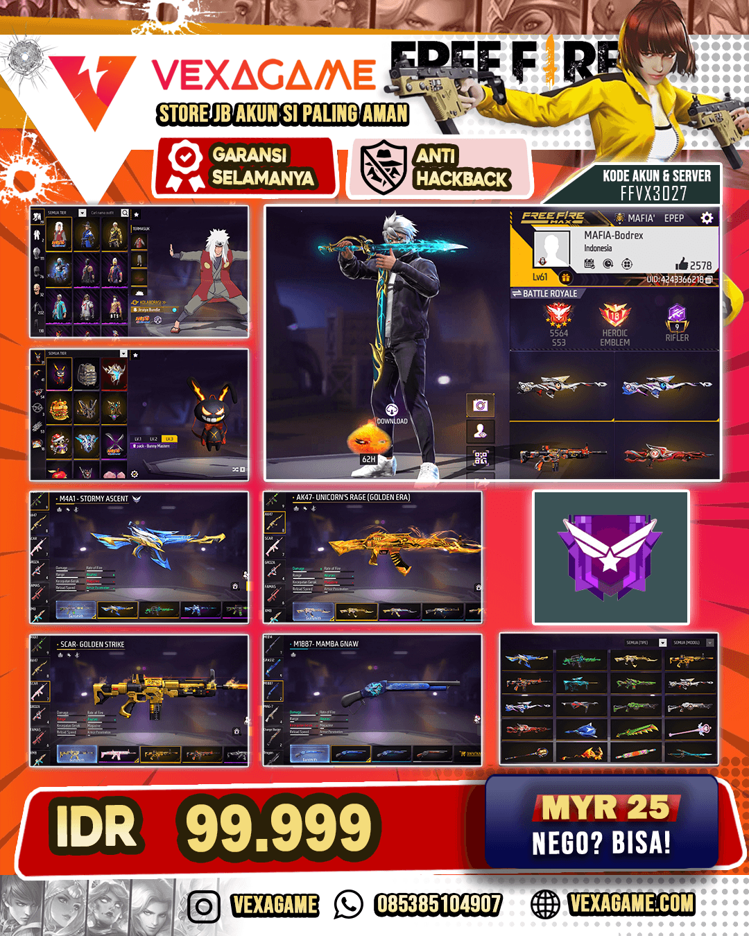 SG 2 Rasa | Bundle Jiraya | Nyeker ON | Rambut Kakashi Putih | Backpack Bunny | Vault 200+