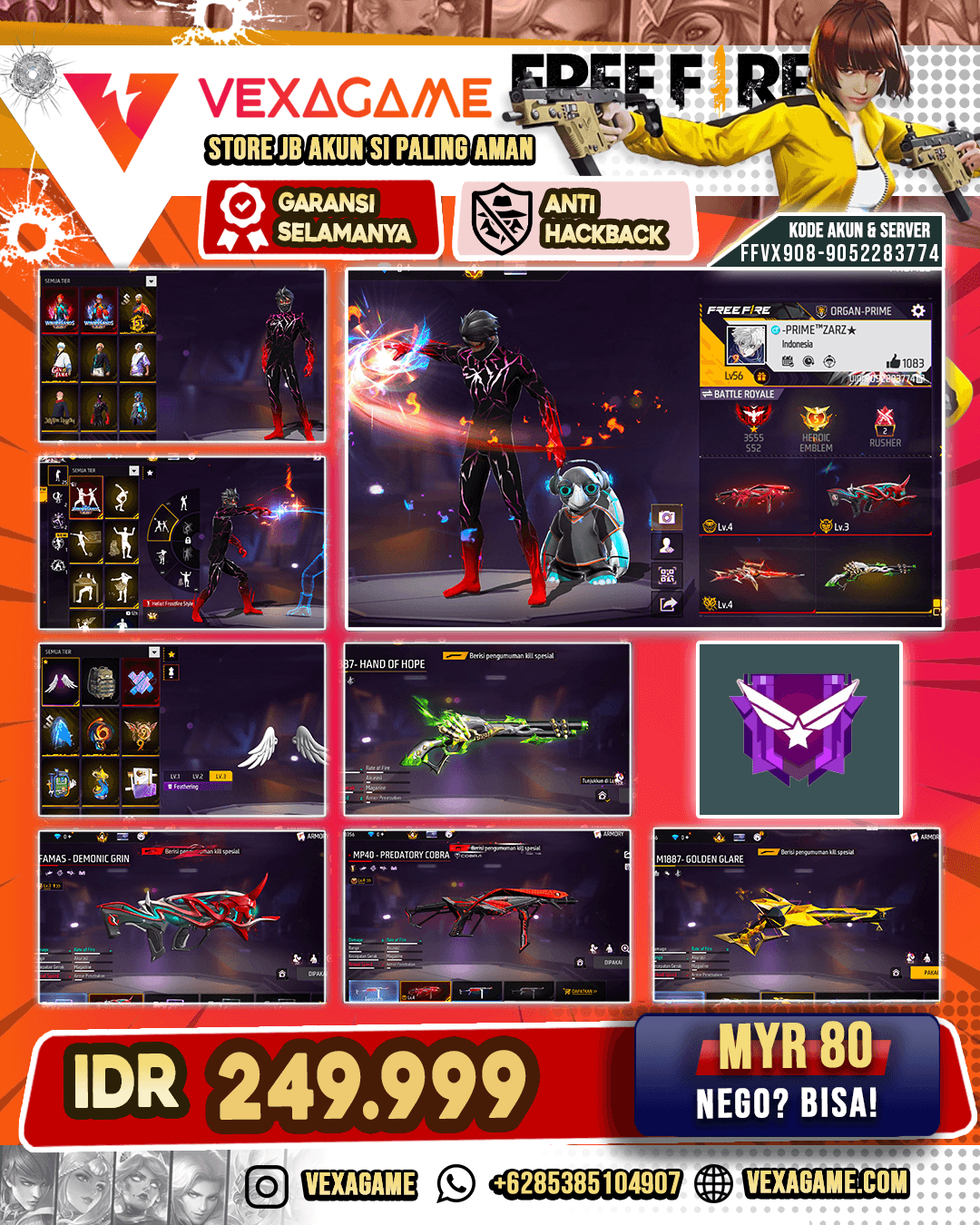 FAMAS Demonic Grin lV 3 | MP40 Predaotry Cobra Lv 4 | Woodpecker Majestic Power Lv 4 | SG Lumut | SG  Golden Glare | Bundle GIn Tama | Bundle Scorpio Void | Bundle Winterlands