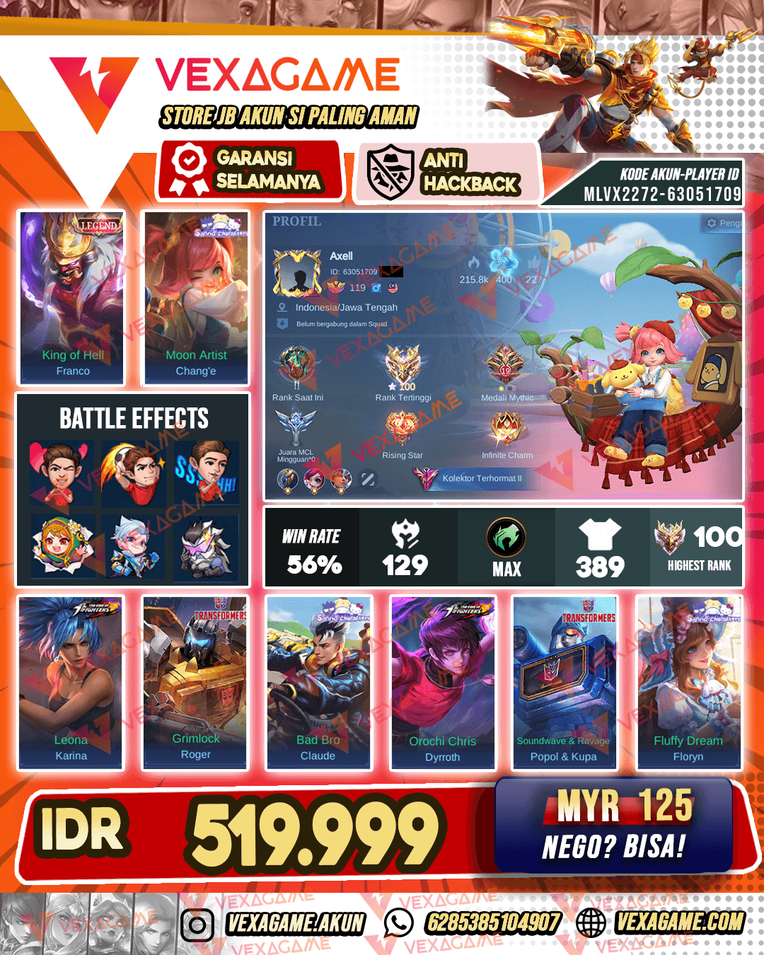 Franco Legend | 3 Sanrio | 2 Transformers | Dyrroth KOF | Recall Tas Tas | Emblem MAX | Ex Immortal