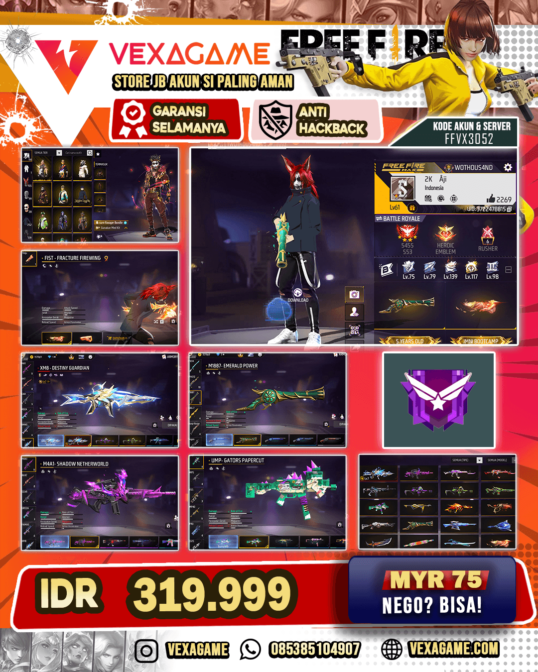 EVO XM8 MAX | SG Terompet X 2 SG Biru | Katana X Tinju ON | Bundle Face Joker V2 | Vault 250+