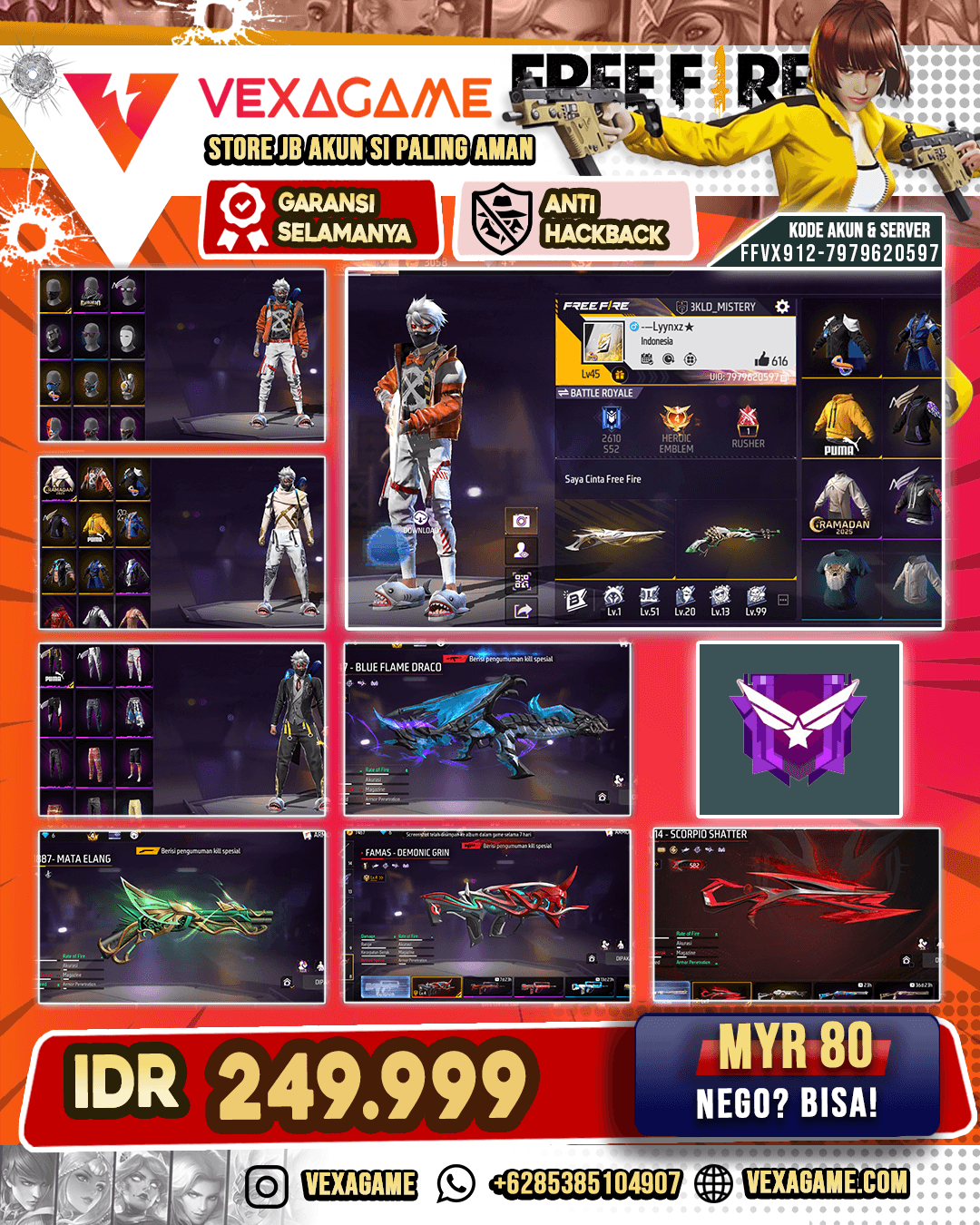 AUG Aqua Firetaming | SG Gurun | SG Lumut | MP40 Eternal Diamond | Backpack Bunny | Vault 50+