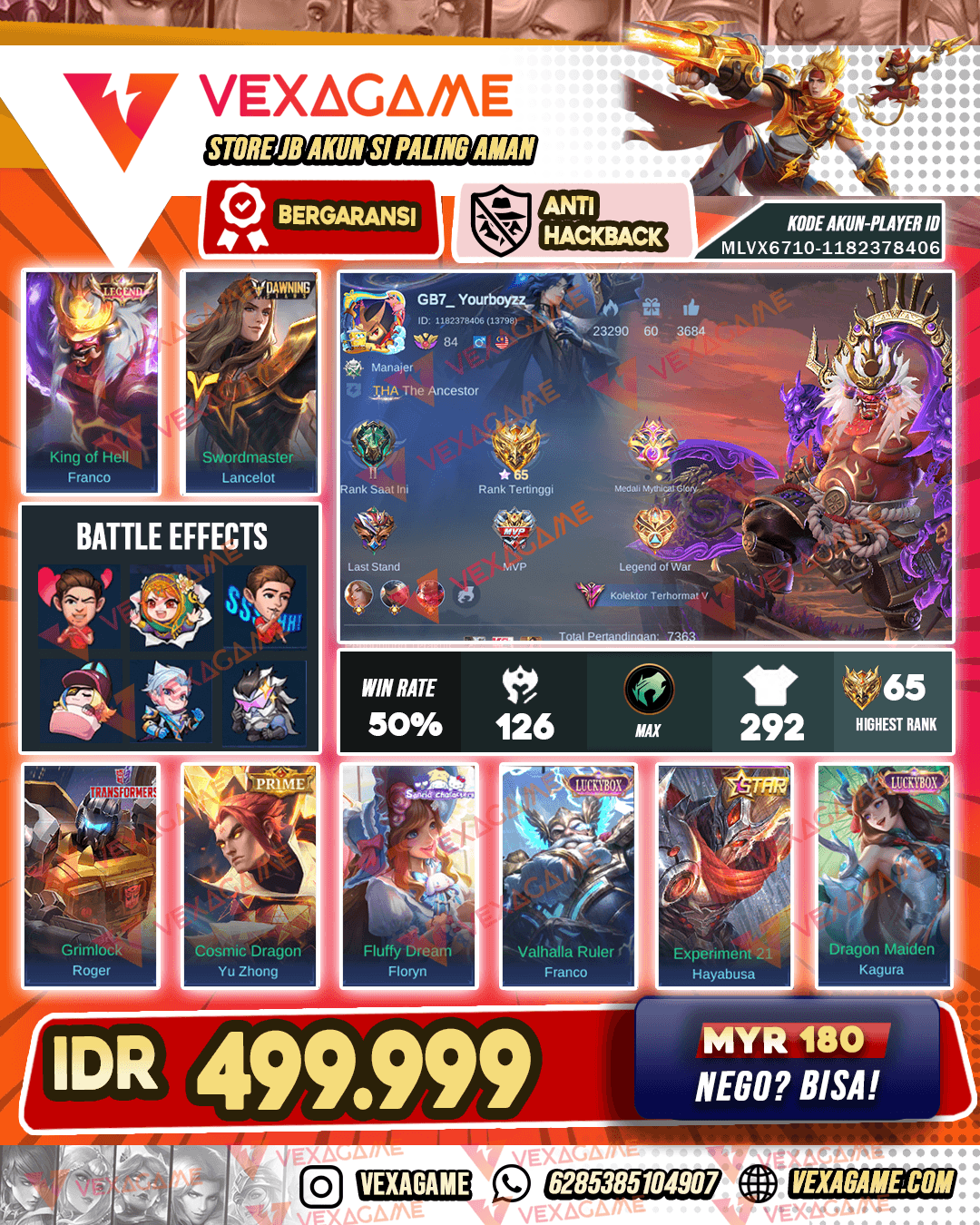Franco Legend | Lanelot Drawing  |YuZhong Prime | Granger Valentine | Ckaude Valentine |  Floryn Sanrio | 5 Luckybox | 2 Annual STAR |