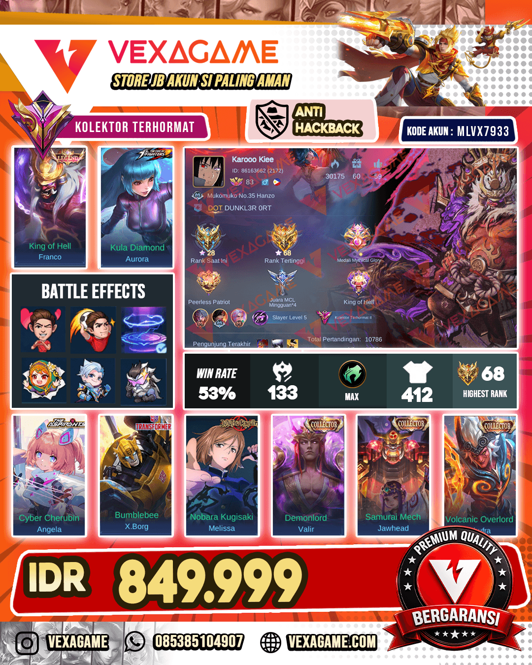 Franco Legend | Aurora Kof | Angela Ashpirant | X borg Transformer | Melissa JJK | 3 Collector | 11 Luckybox |