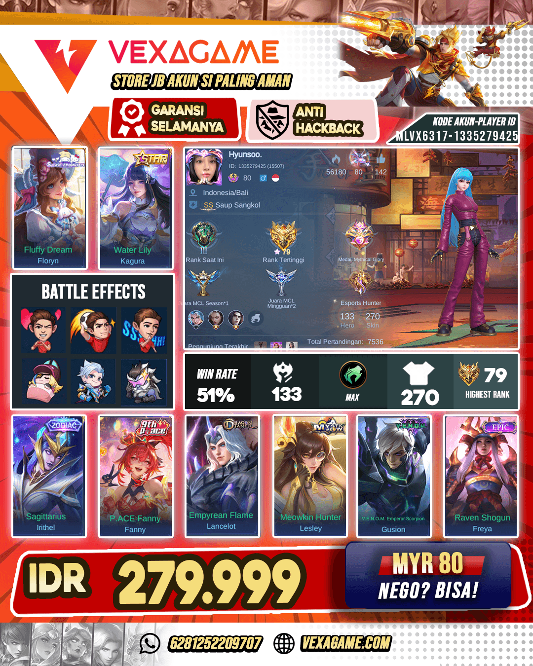 Aurora KOF | Floryn Sunrio | Kagura STAR kuning | Irithel Zodiac | Emblem & Hero MAX