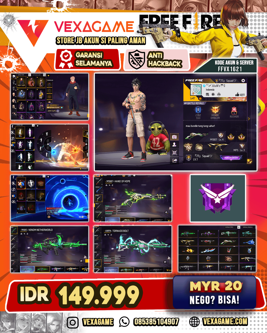 Bundle Yuji | Anime Wipe Out | SG Lumut | MP5 Crowned Glory | M4A1 Venom Netherworld | XM8 Poison Pumpkin