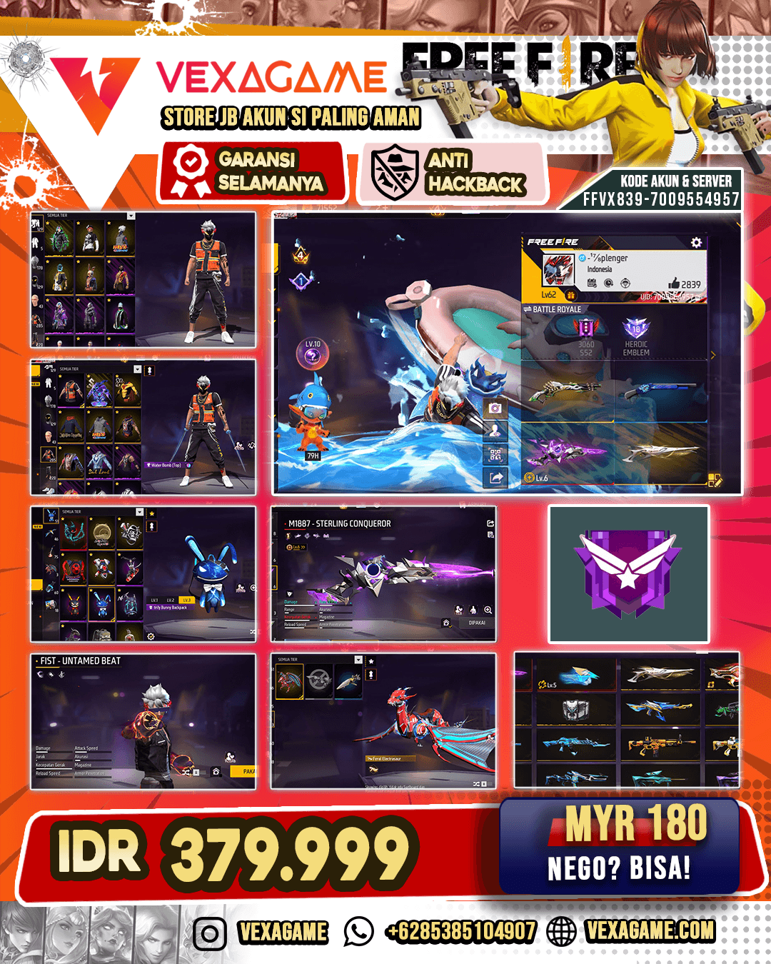 EVO SG STERLING LVL 6 | EVO TINJU MAX |  SG LUMUT | SG GURUN | TROGON RUBY SHOT | TAS BUNNY BIRU | VAULT OTW 300