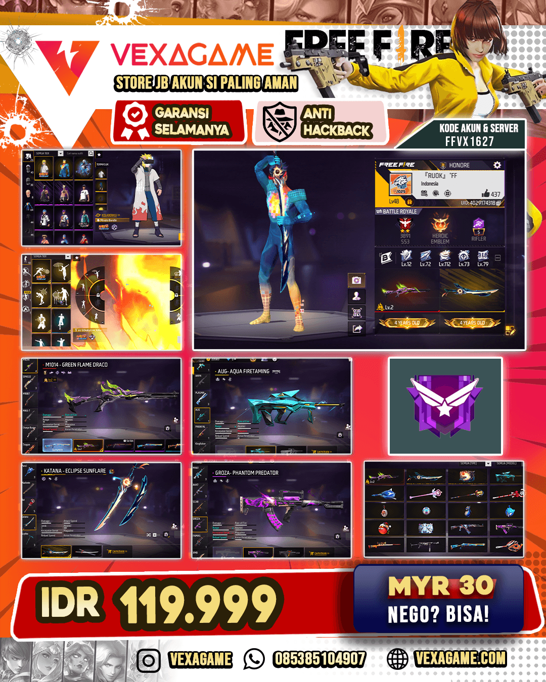 Bundle Minato x Super Pixel Bundle | SG Green Flame Draco Lv 2 | AUG Aqua Firetaming | Katana ON