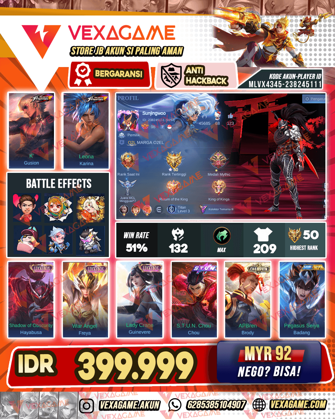 Gusion KOF  X 3 Luckybox | Emblem MAX & Hero MAX