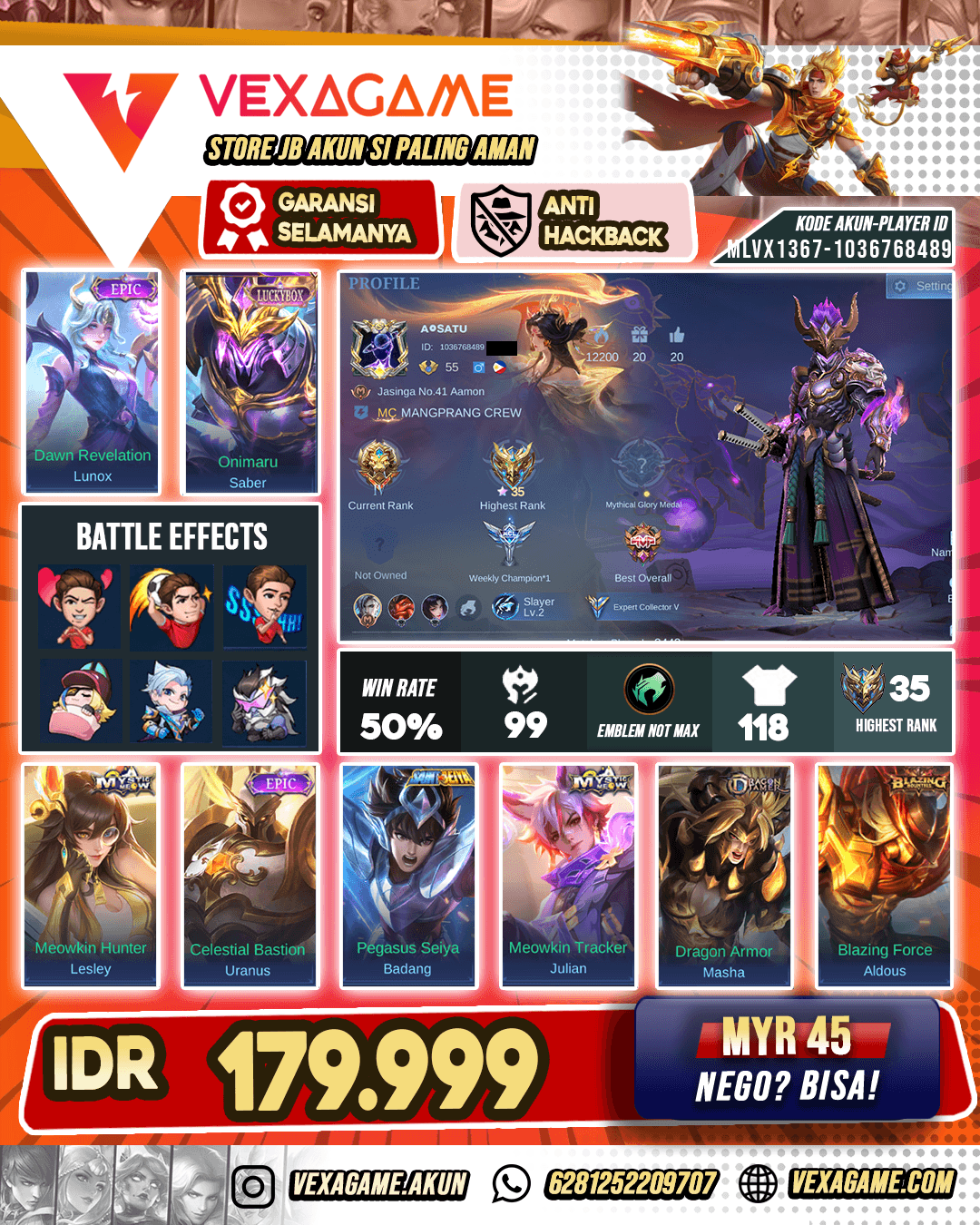Saber Luckybox X Lunox Epic Murah