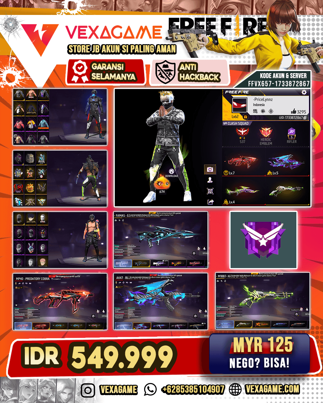 SG LUMUT | SG PANJANG LVL 4 | MP40 PREDATOR COBRA  LVL 7 | AK47 BLUEFLAME DRACO LVL 5 | VAULT 350++
