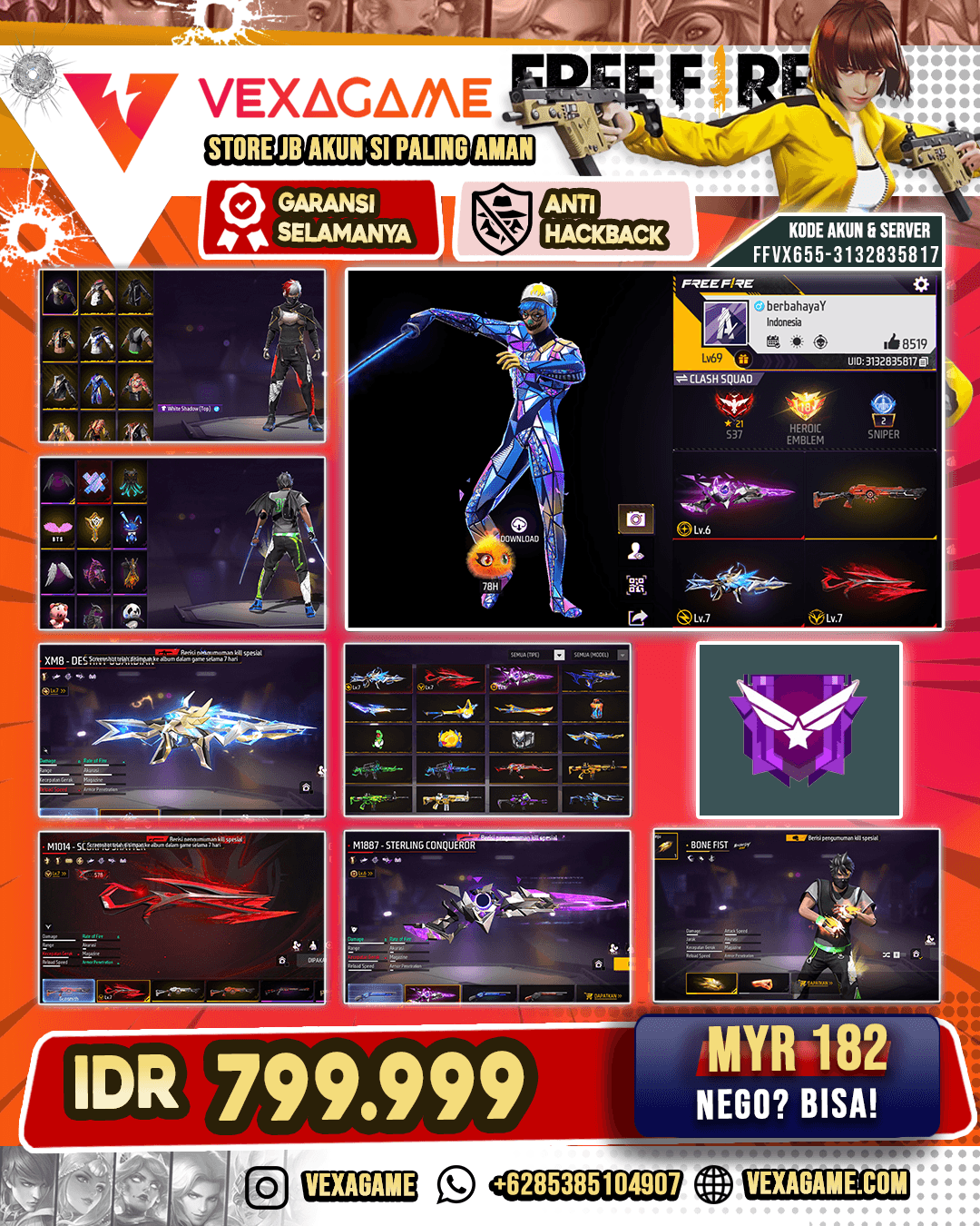 BACKPACK SAYAP | DUNK MASTER (SHOES) | XM8 - DESTINY GUARDIAN LV.7 | M1014 - SC (SCORPIO GLITCH) LV.7 | M1887 - STERLING CONQUEROR LV.6 | BONE FIST (TINJU) | VAULT 450++
