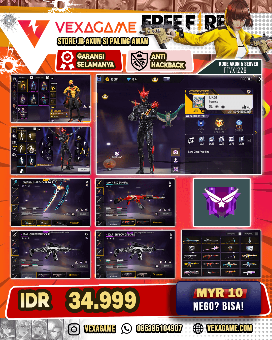 Katana Pedang Naga Langit | Katana Eclipse Sunflare | SCAR Shadow of Scars | AK47 Red Samurai | Sports Car Quackman | Quackman Bundle