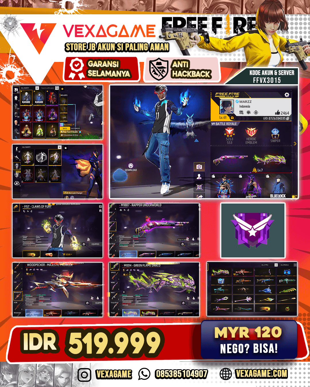 SG Rapper | 2 Evo 1 MAX | Bluelock 2 | Midnight 2 | Lock Changer 2 | Animasi Med kit,Lompat,Jatuh,End ON