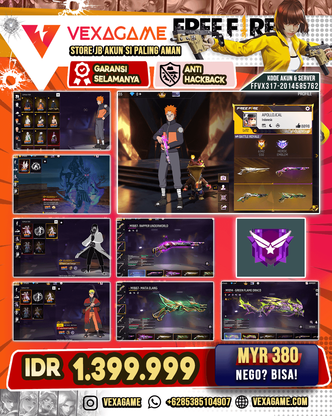 Bundle Full Colab Naruto Vault TW 600 | Emote Kece | SG 8 Warna | 5 EVO 3 MAX