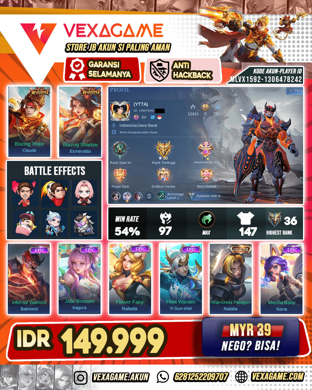 Lancelot Epic X Esme Blazing X Claude Blazing Murah