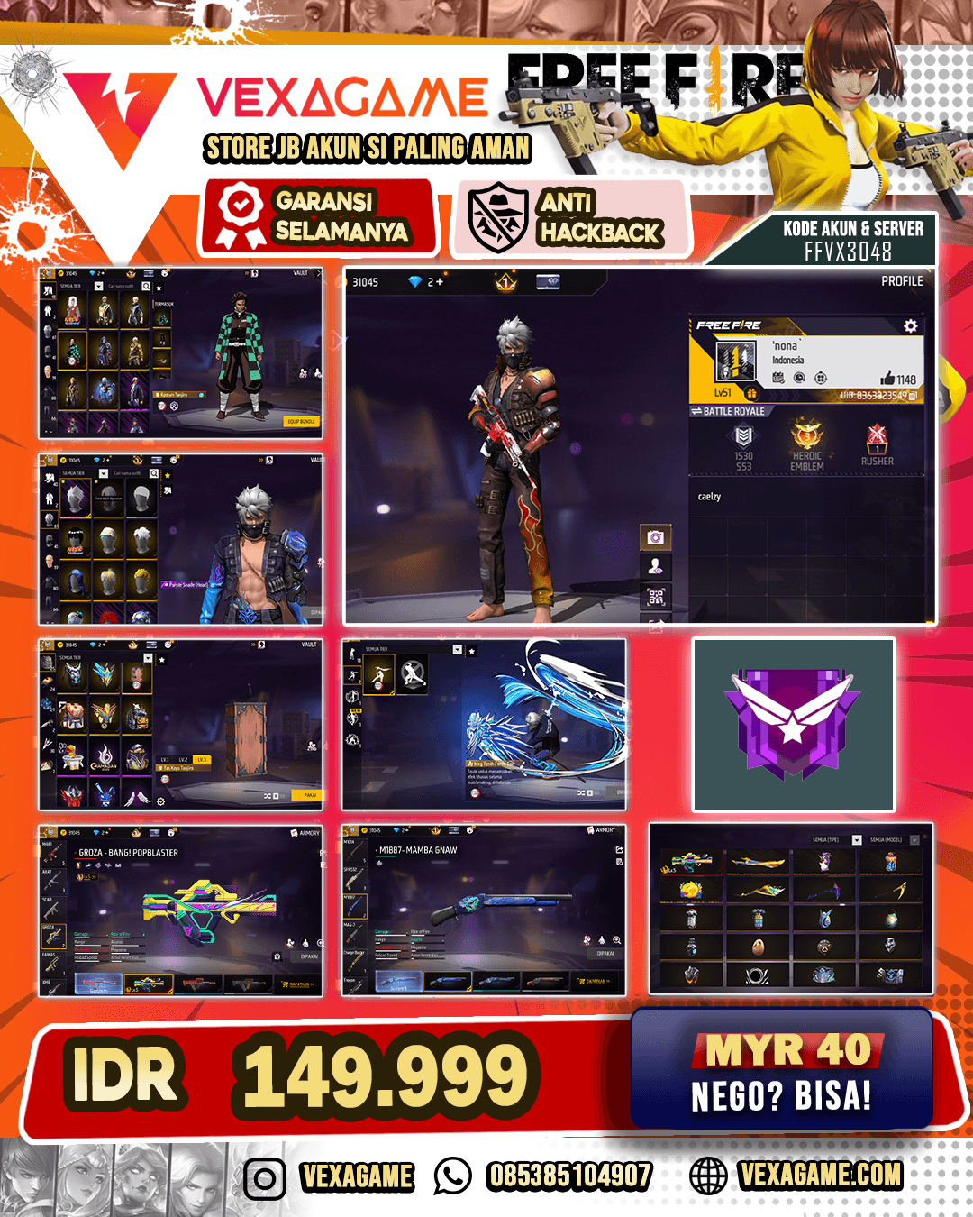 Bundle Jiraiya X Tanjirou | Rambut Kakashi ON | EVO Groza Lv 5 | Katana ON | SG Mamba x Bunny