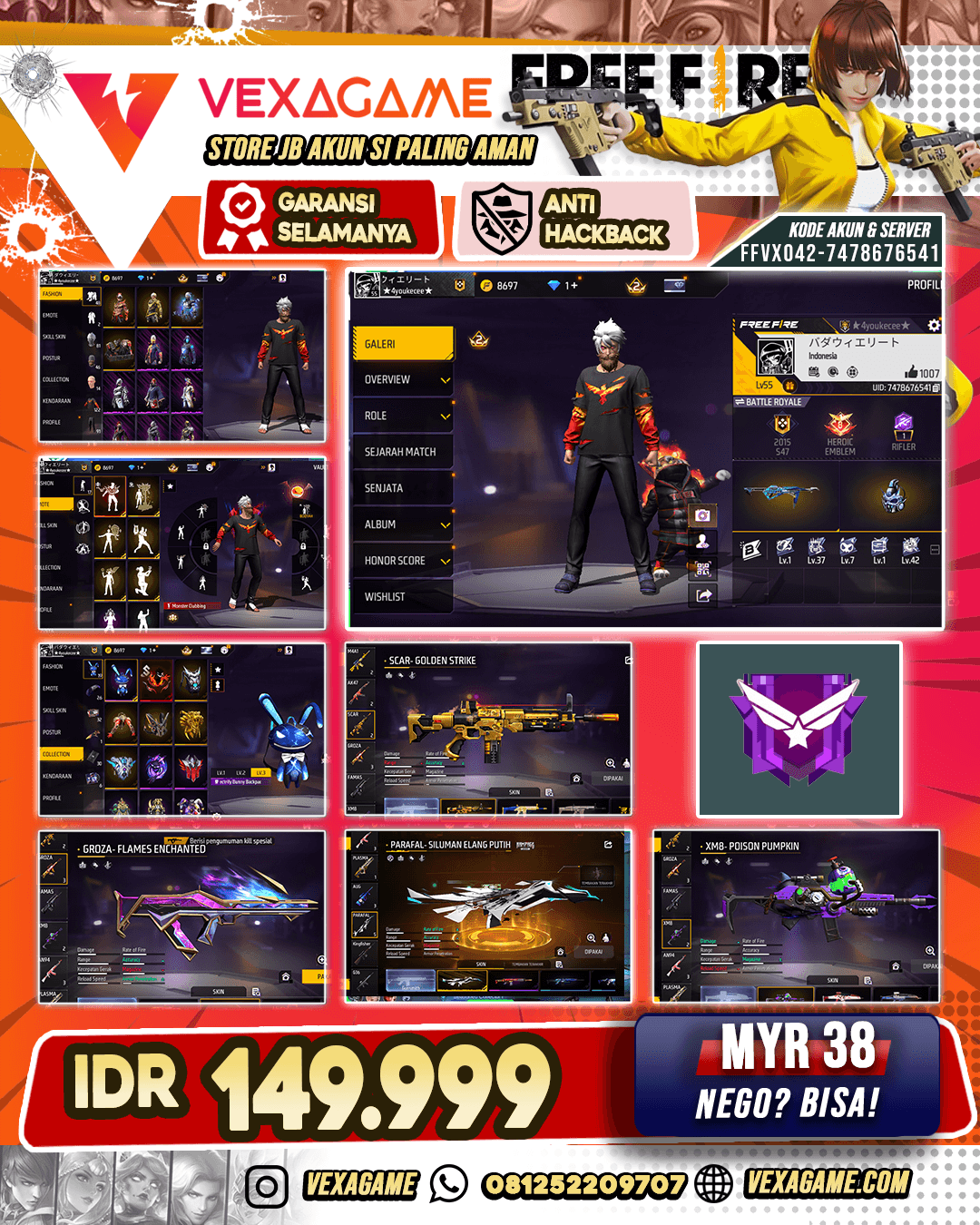 Parafal Siluman Elang Putih X SCAR Golden Strike X Groza Flames Enchanted X Wrathfull Illusion Bundle