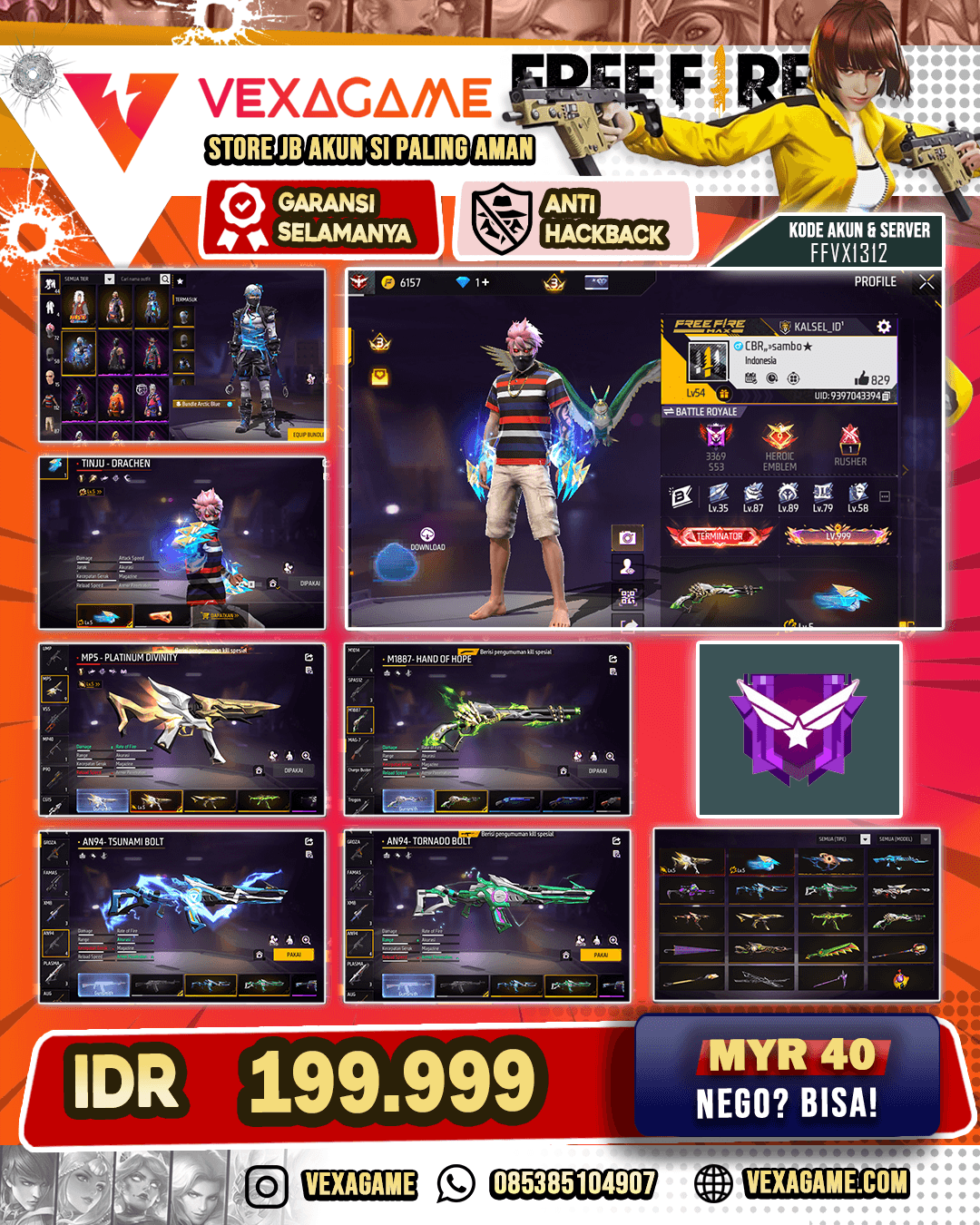SG LUMUT | MP5 PLATINUM DIVINITY LV 5 | TINJU DRACHEN LV 5 | AN94 2 RASA | BUNDLE ARCTIC BLUE | VAULT 100+