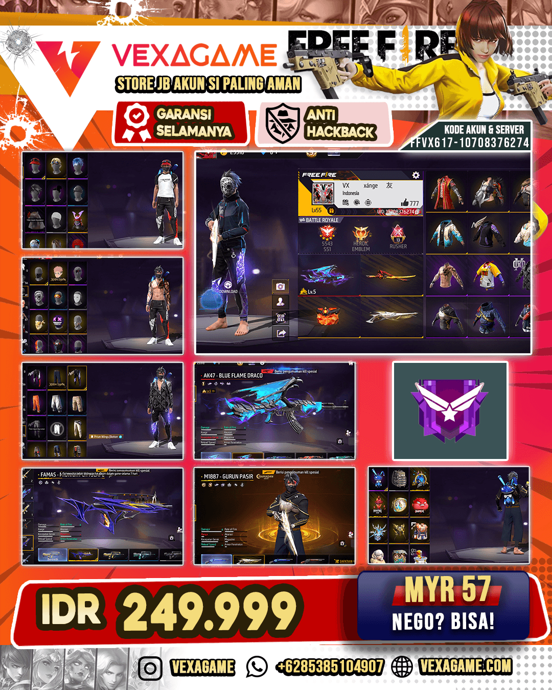 Bundle JJK | Prism Wings Celana | Backpack Bunny | Ak47 Blue Flame Draco Lv 5 | SG Gurun | FAMAS Midnight Cityscape