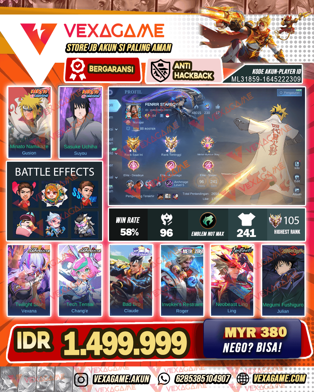 2 Naruto | 2 Asphirant | 2 Sanrio | Roger Metro Zero | Ling Neobeast | Julian JJK | Chou Saint Seiya GOLD