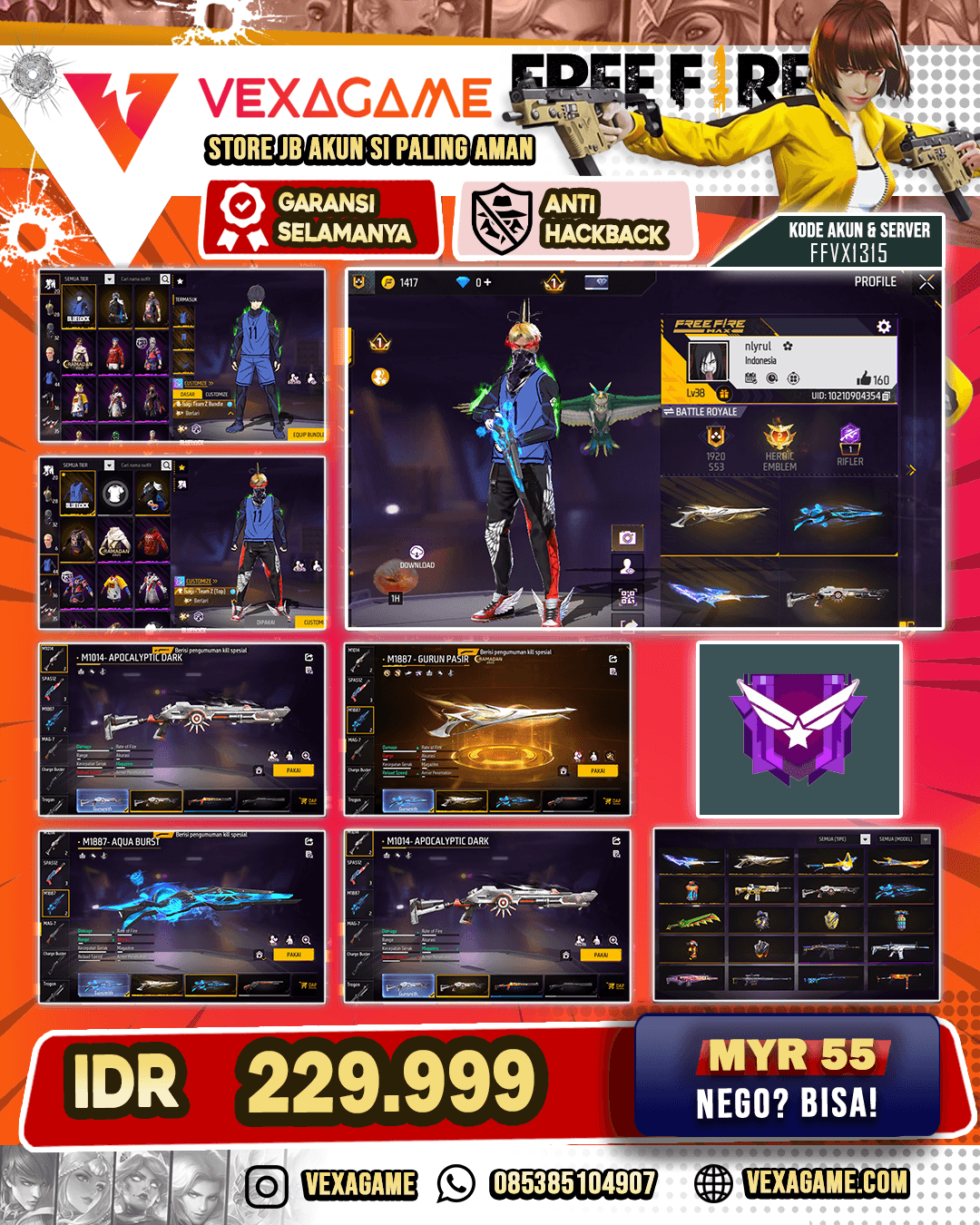 SG GURUN | SG AQUA BURST | AWM FROSTFIRE SNIP | M1014 APOCALYPTIC | BUNDLE BLUELOCK | VAULT 40+
