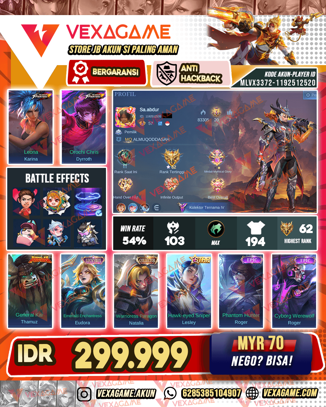 Karina KOF X Dyrroth KOF | Emblem MAX | Recall Tas Tas