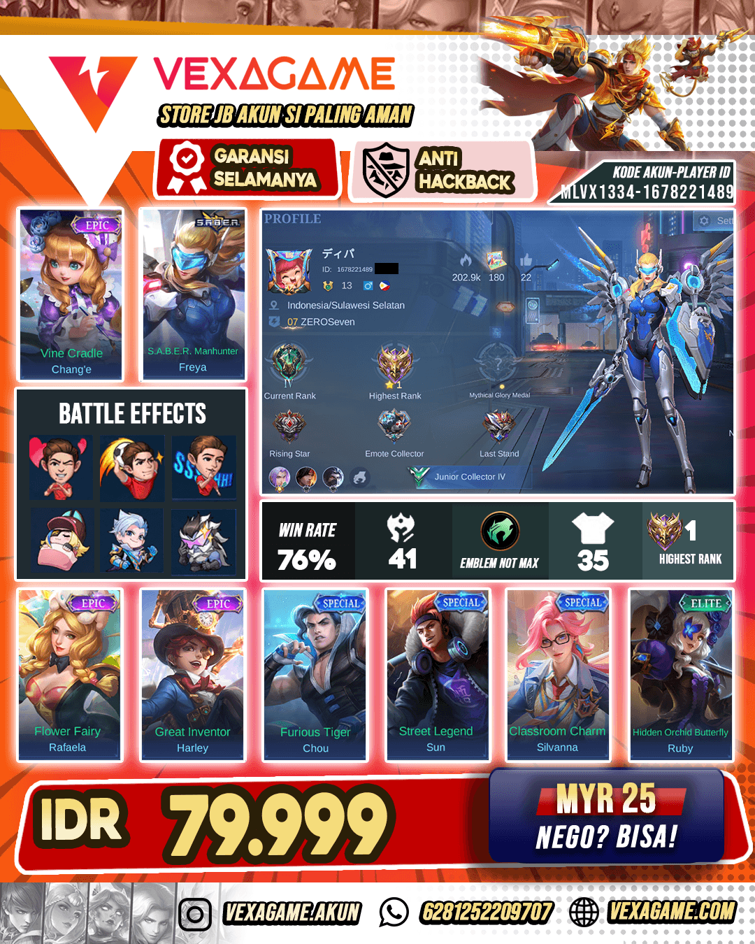 Freya SABER X Chang'e Epic Akun Paket Pelajar