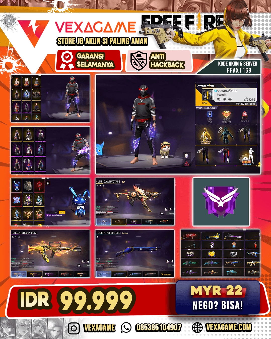 SCAR Cahaya Bulan | UMP Down Voyage | Bundle Kakashi | Bundle Pain | SG Peluru Suci | Groza Golden Roar