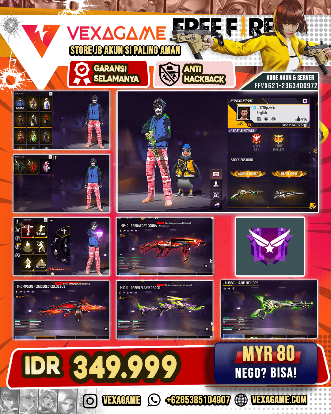 MP40 PREDATOR COBRA LVL 6 | THOMPSON CINDERED COLOSUS LVL 4 | SG PANJANG  LVL 3 | SG LUMUT | SG APOCALYPTIC HITAM