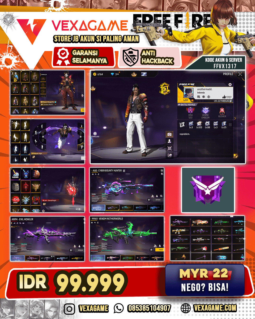 Treasure Ravager Bundle | Emote Prismatic Flight | Backpack Eternal Knight | AN94 Evil Howler Lv 3 | AUG Cyber Bounty Hunter CR7 | Trogon Ruby Shot