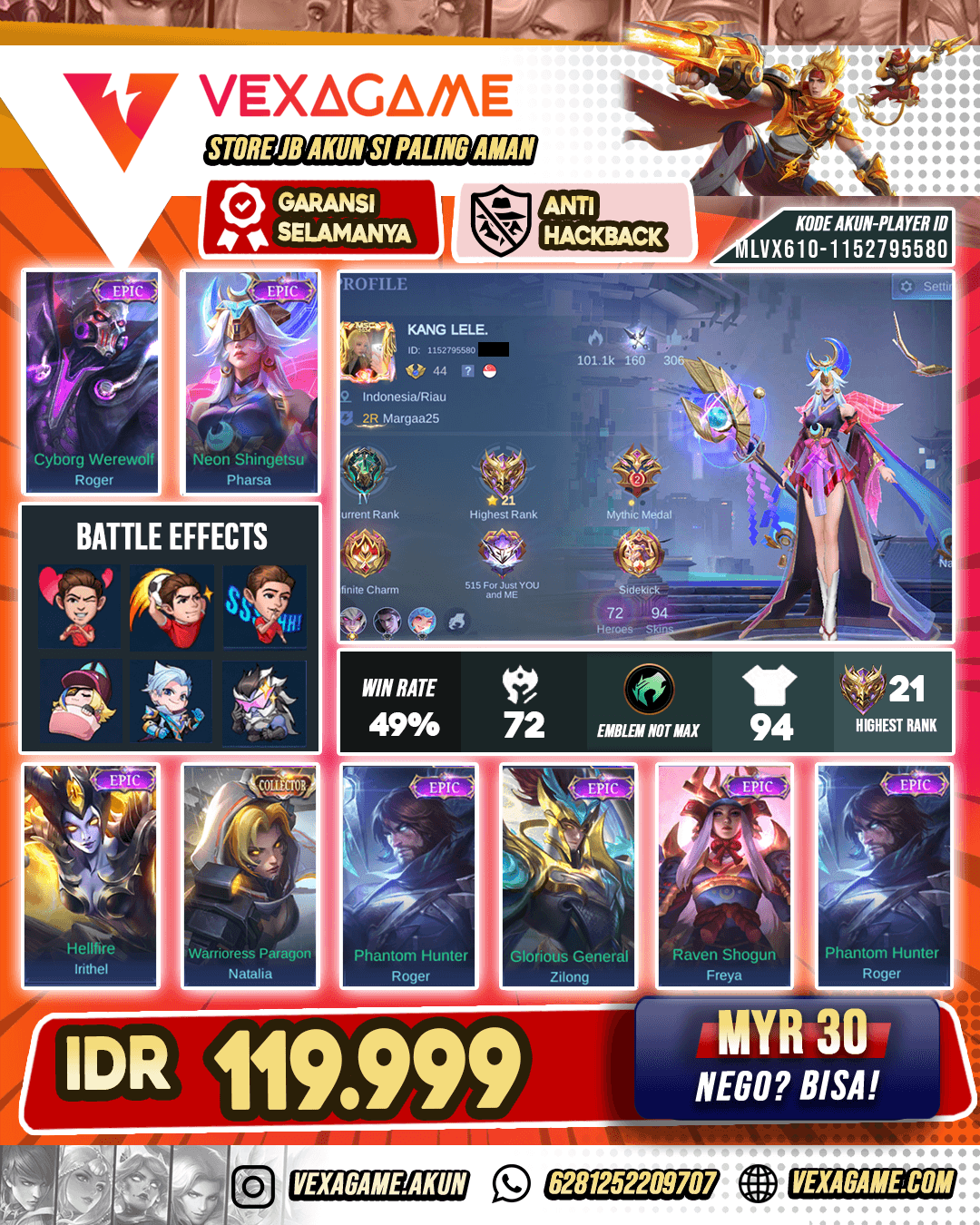Pharsa Epic | Freya Epic | Roger Epic Ex Mythic