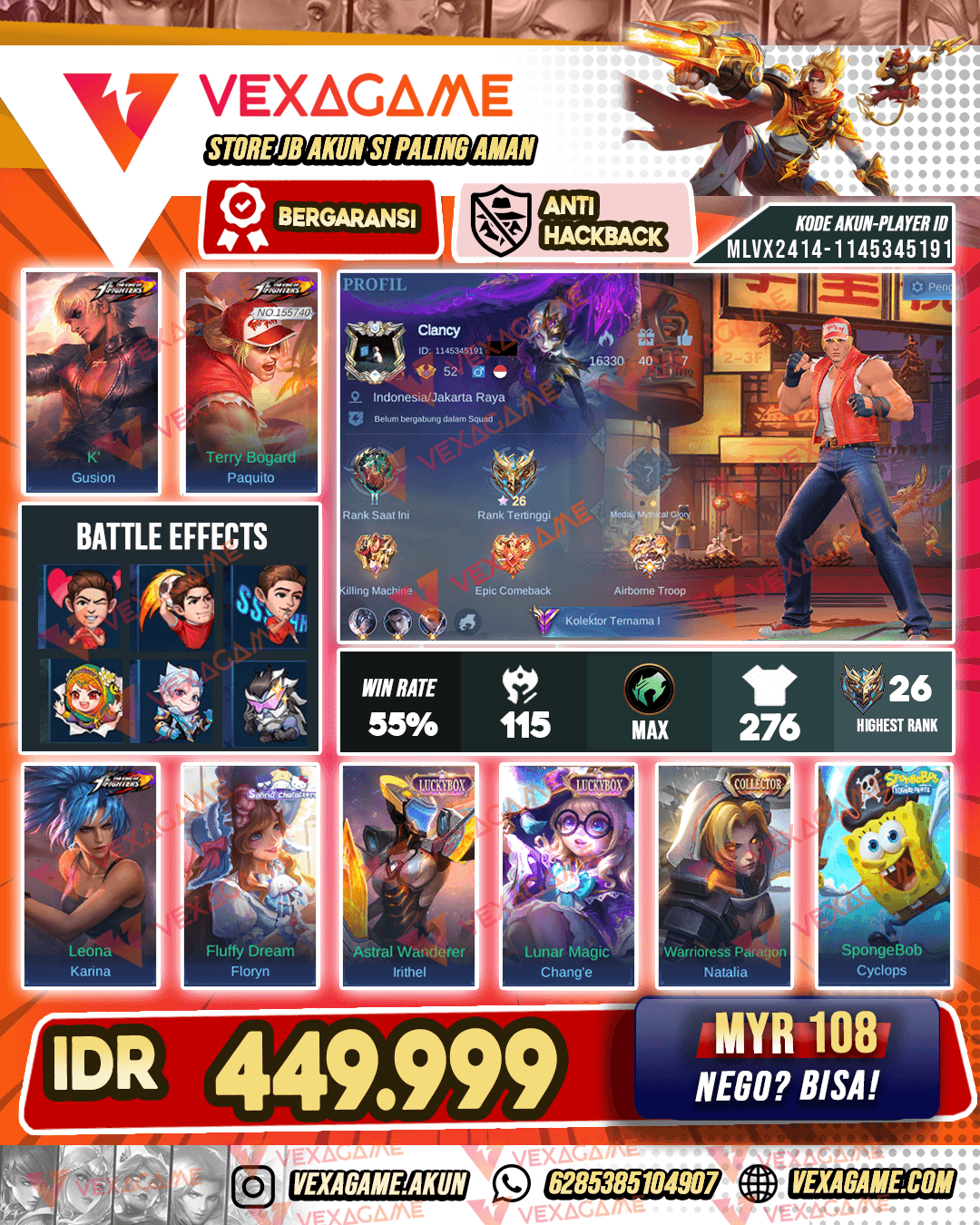 Gusion KOF X Paqutio KOF | Emblem MAX