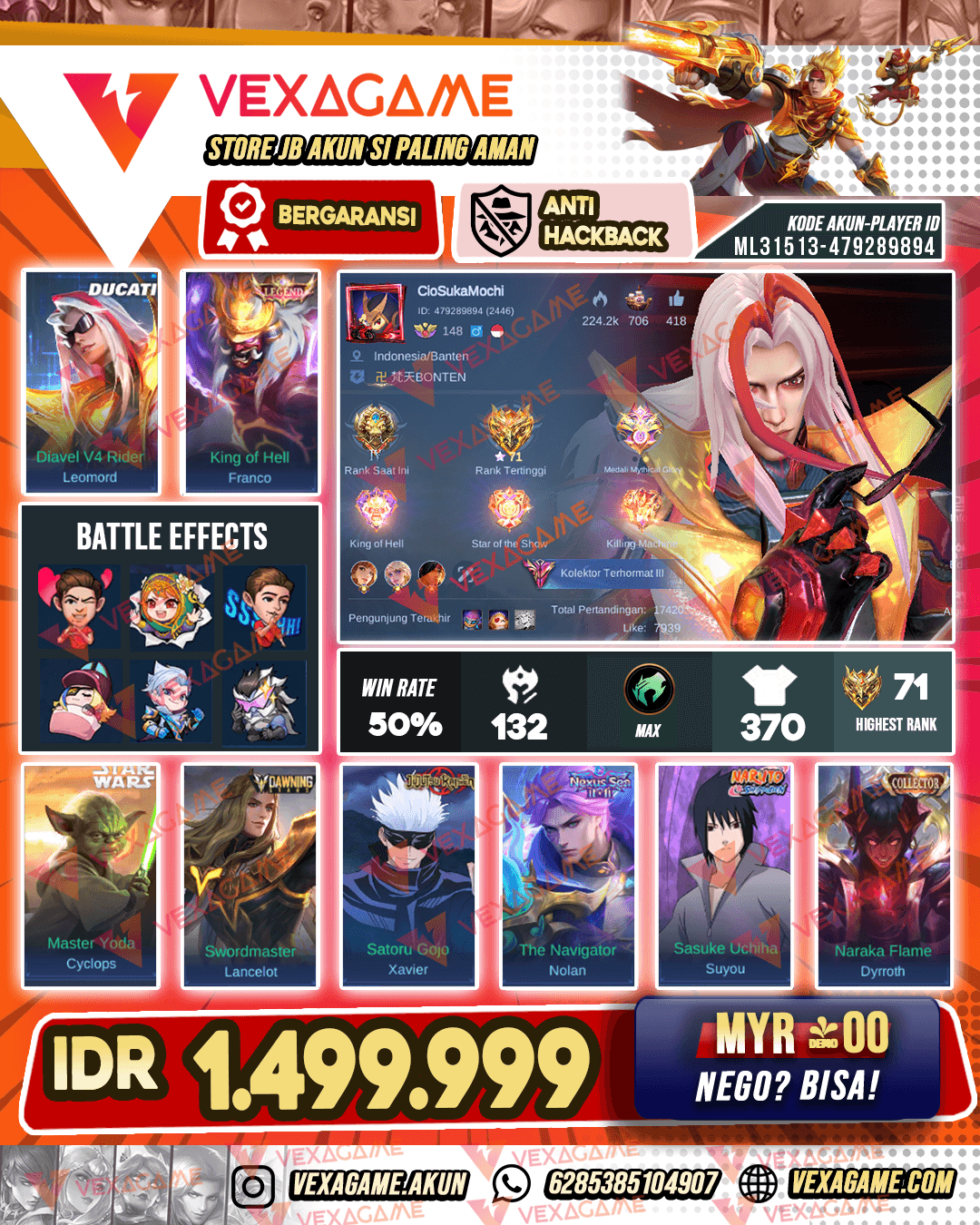 1 Legend | Xavier JJK | Nolan 11.11 | Leomord Ducati | Lancelot Dawning | Cyclop Starwars | 3 CC | 4 Luckybox | 7 Zodiac