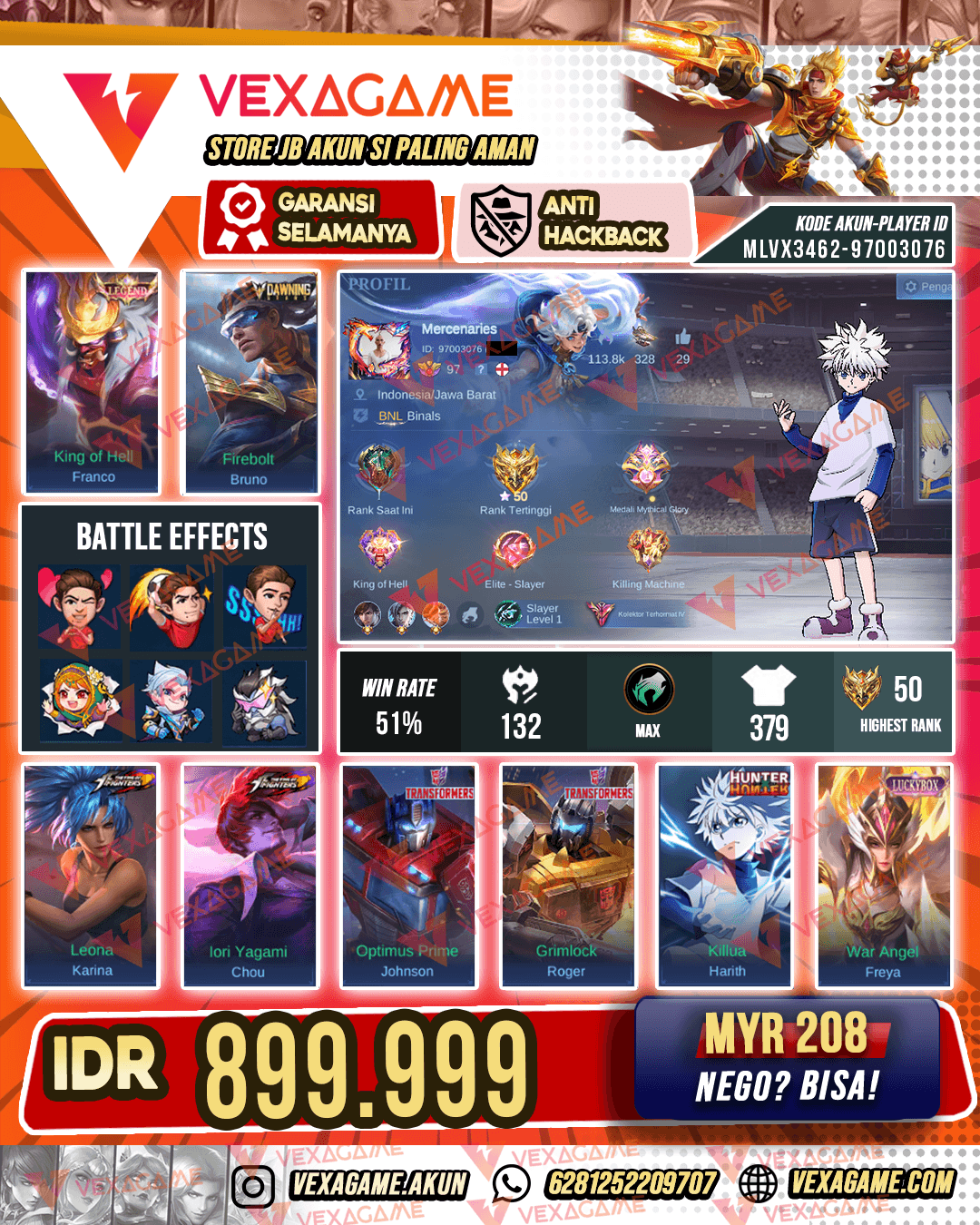 Franco Legend | Chou KOF | Harith HxH | 2 Transformers | Bruno Dawning | Emblem MAX & Hero MAX