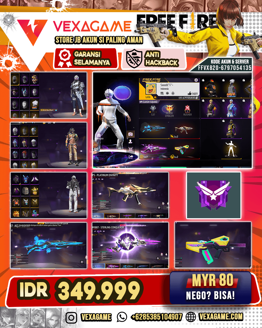 3 EVO 1 MAX | BUNDLE NARUTO | SG AQUA | MP40 ETERNAL DIAMOND | VAULT 150++