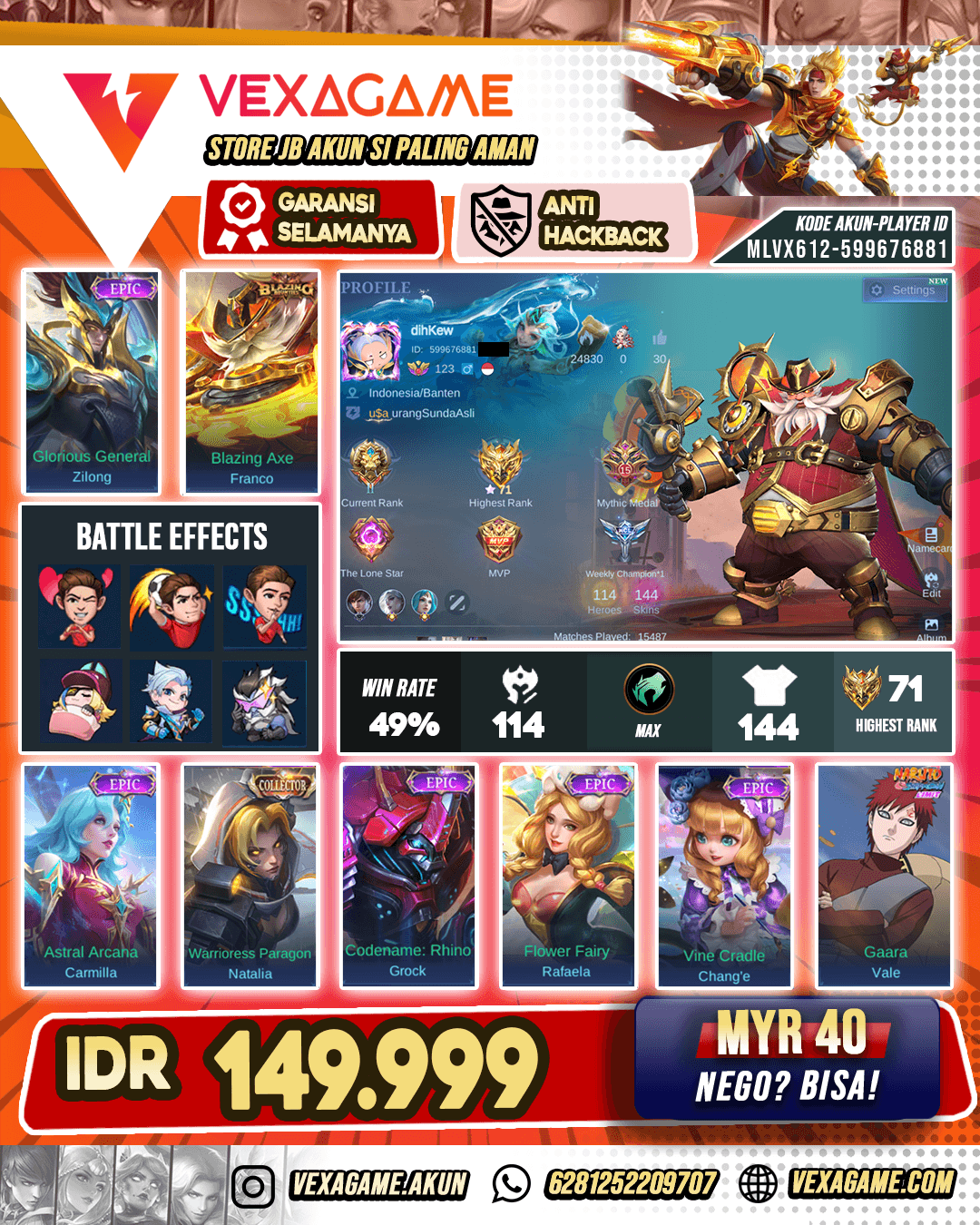 Beli Akun Mobile Legends Franco Blazing Ex Glory