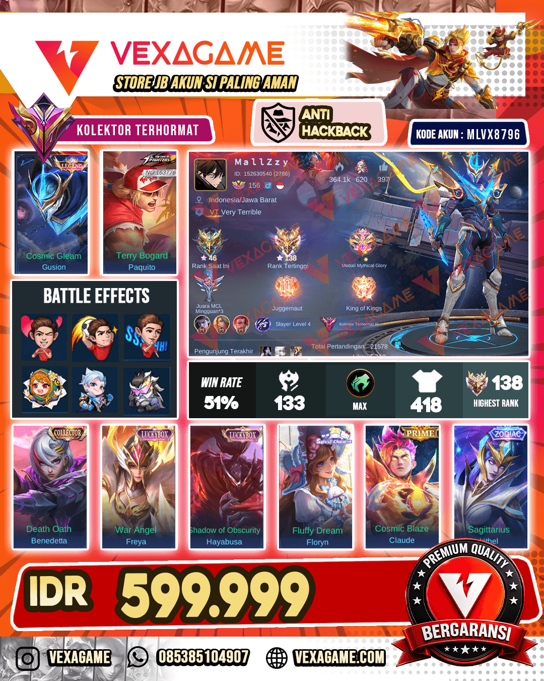 Gusion Legend | Paqutio KOF | Benedetta Collector | 2 Luckybox |