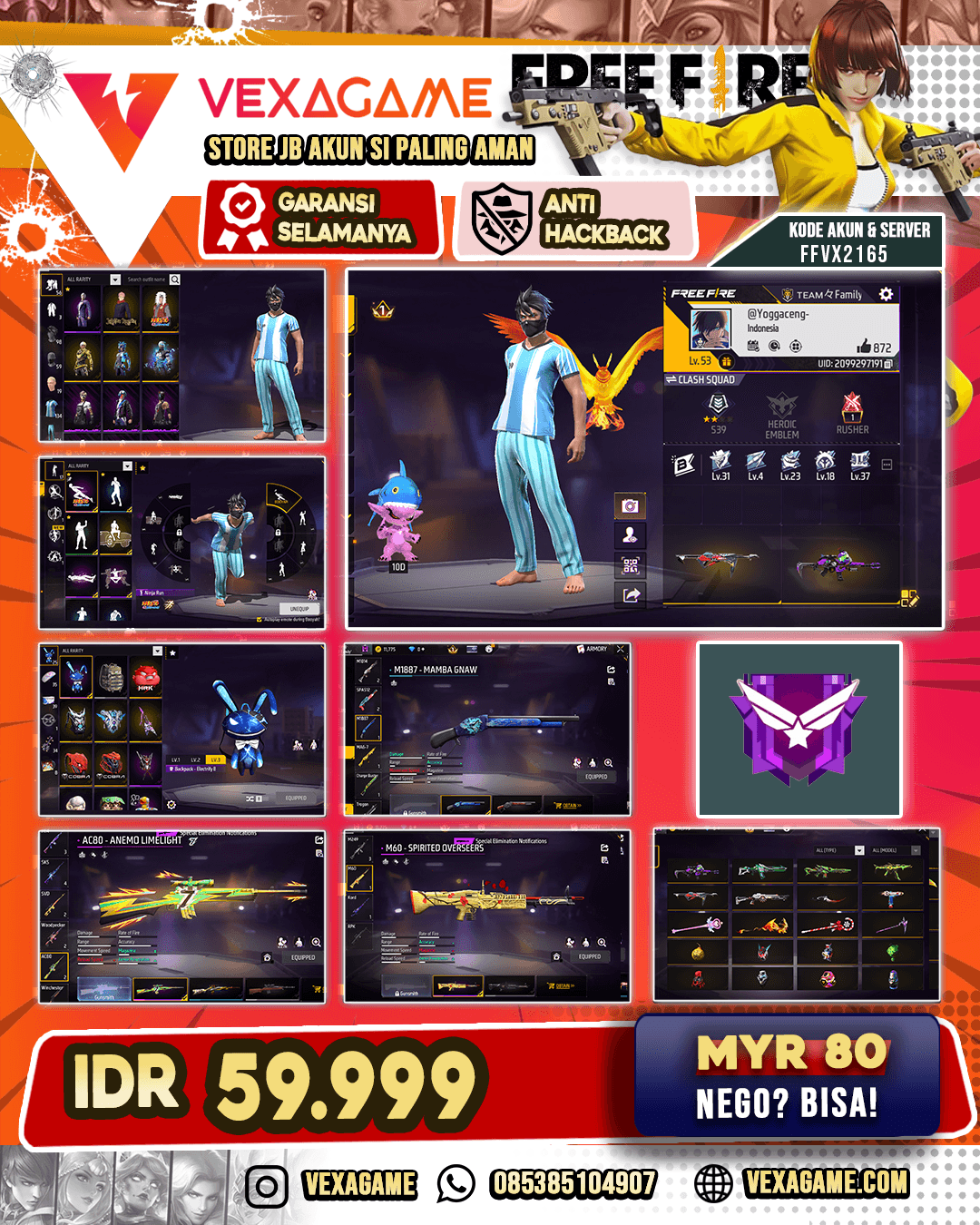 Akun FF murah Vault 130