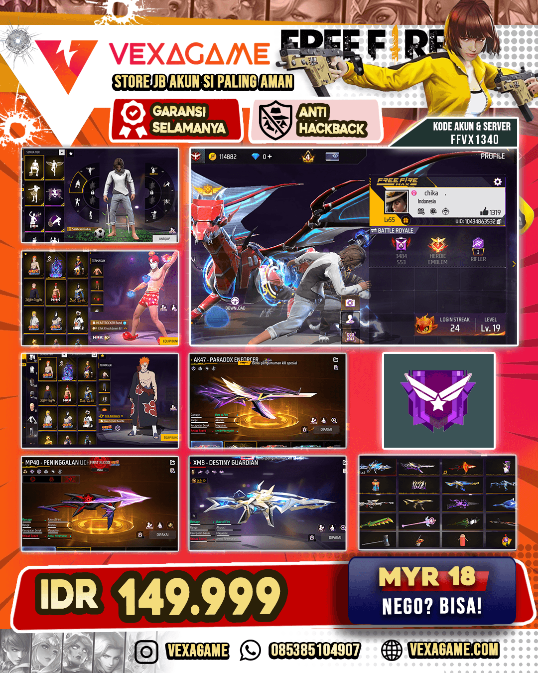 1 EVO OTW MAX | AK47 PARADOX ENFORCER | MP40 UCIHA | 3 BUNDLE NARUTO |VAULT 170++
