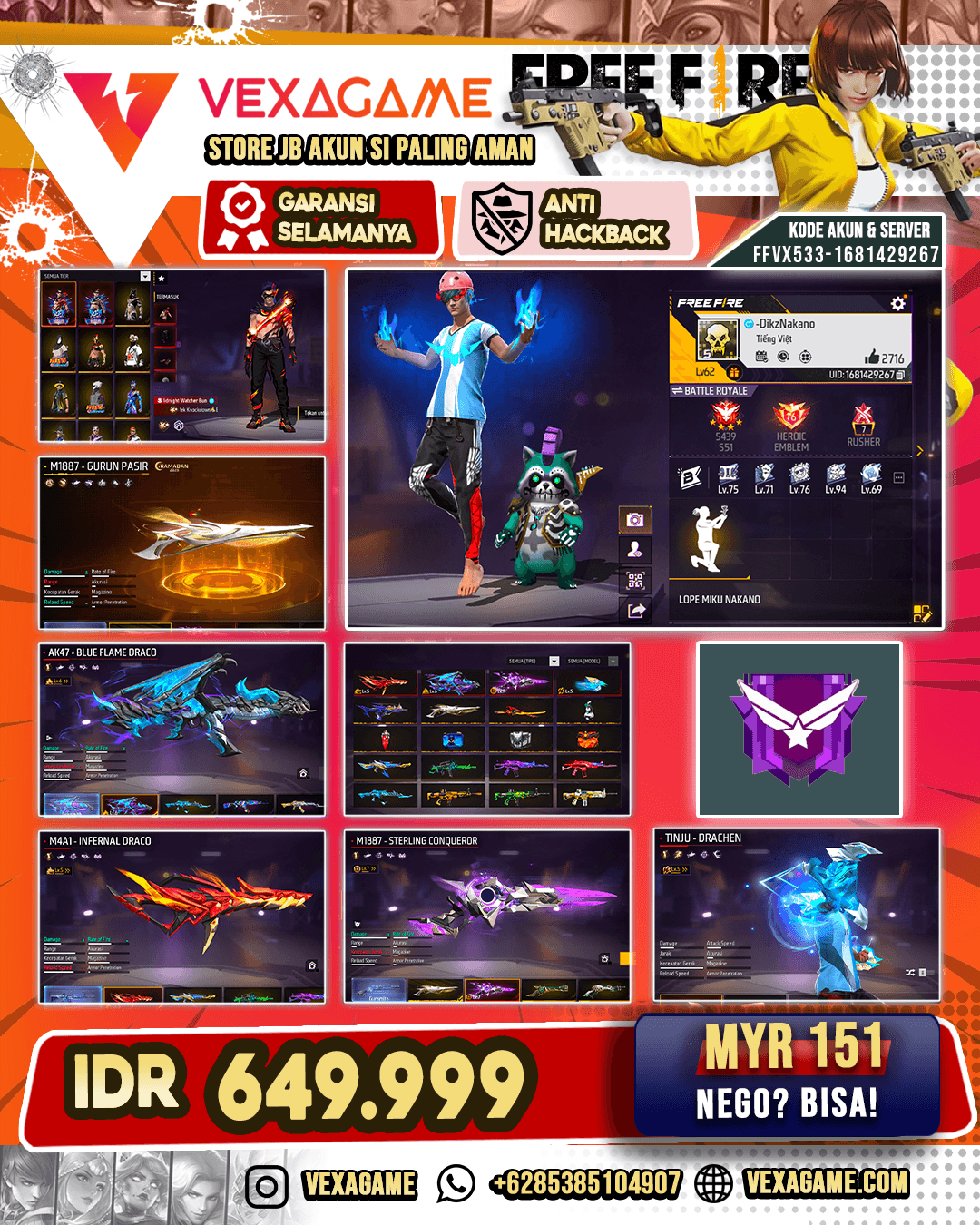 SG 4 RASA | EVO SG STERLING MAX | EVO AK47 DRACO OTW MAX | TINJU MAX | M4A1 INFERNAL DRACO | VAULT  340+ | MIDNIHT CAPE | LIGHT ACE
