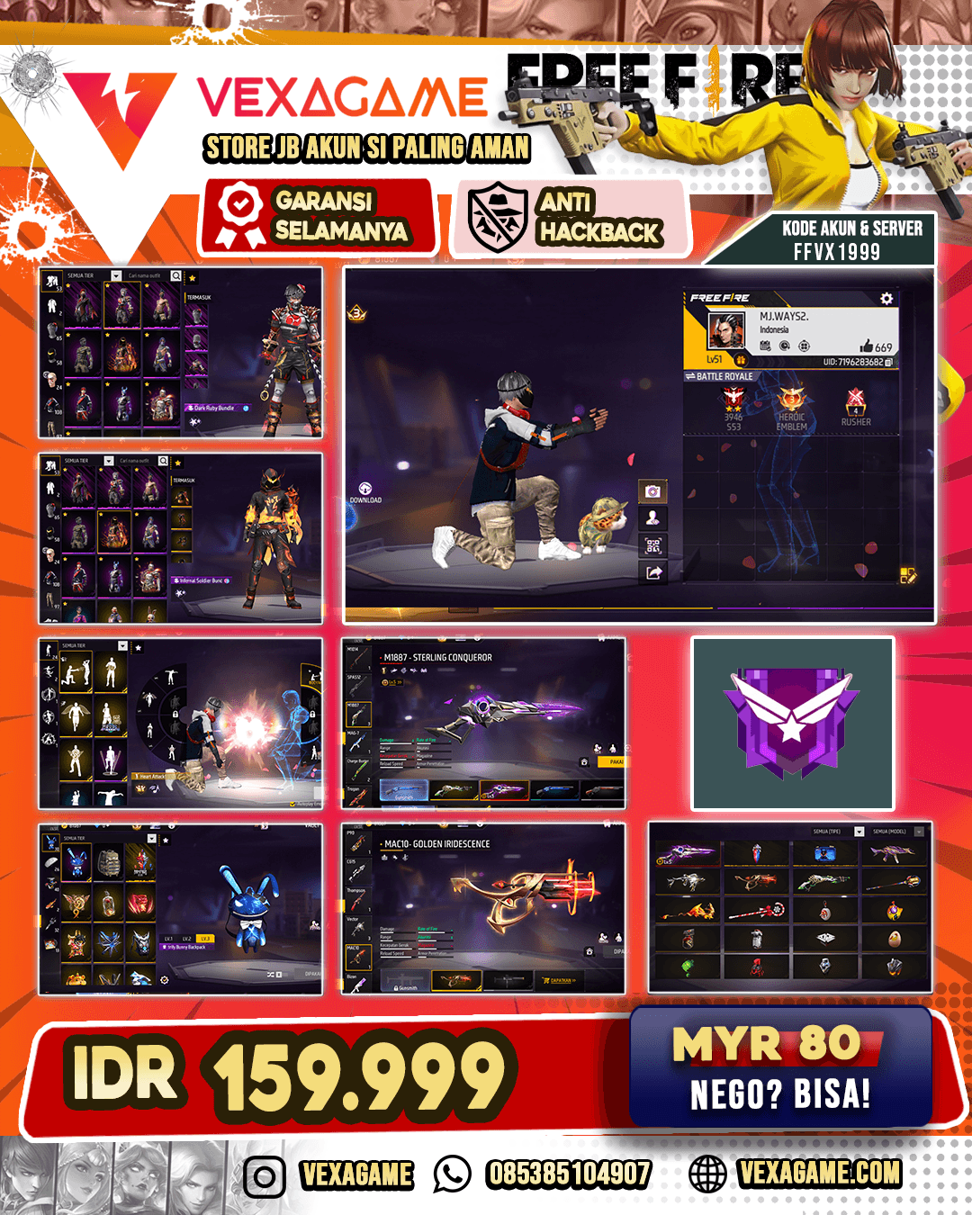 SG Lumut x SG Sterling Conqueror Lv 5 | Vector Cobble | MAC10 Golden Irisdescence | Vault 100+
