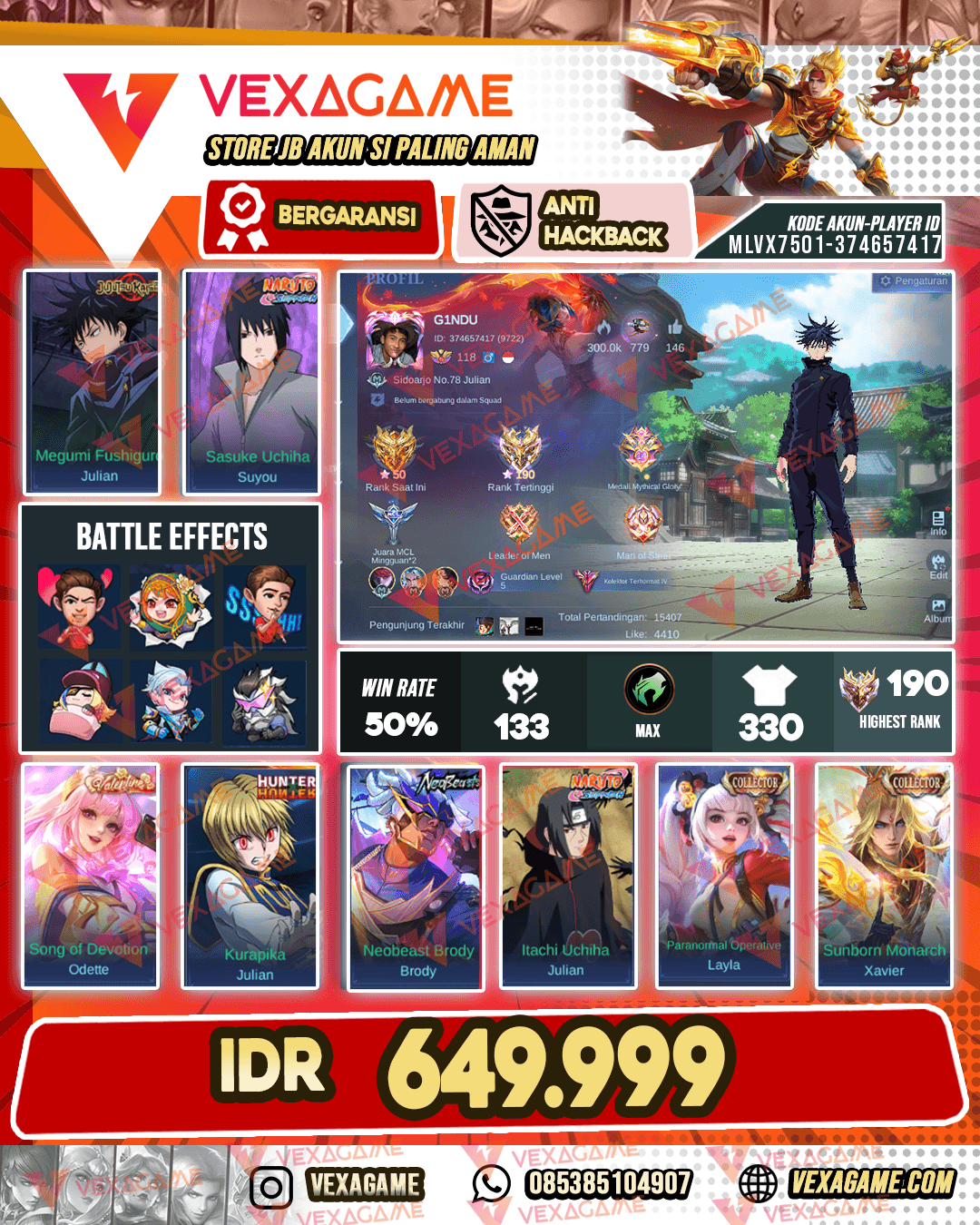Suyou Sasuke X Julian Itachi | Julian HxH | Julian JJK | Brody Neobeast | Xavier X Layla Collector | Emblem MAX & Hero MAX | Ex Immortal