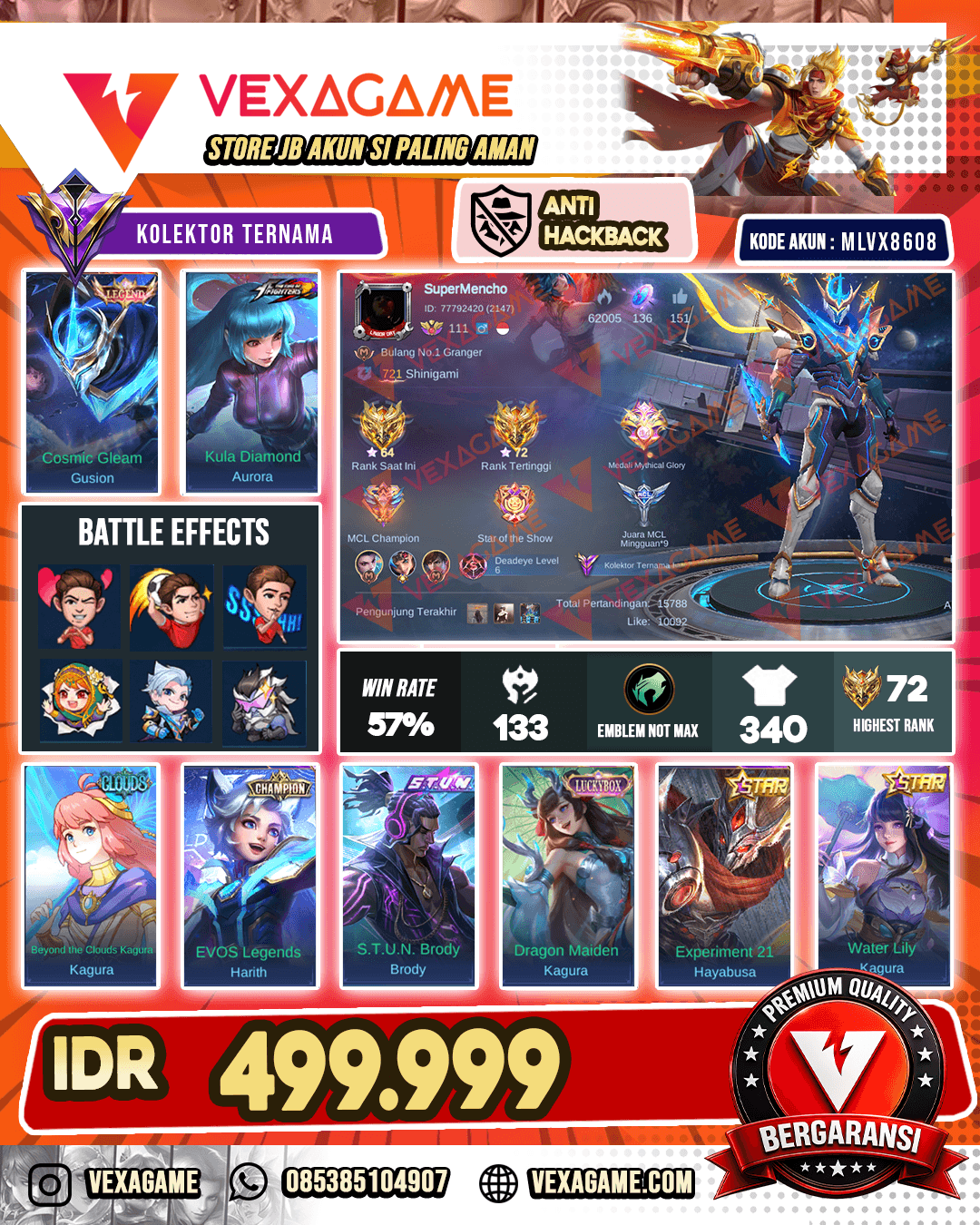 Gusion Legend | Aurora Kof | Kagura Cloud | 2 Annualstar | Luckybox | Harith Evos | Brody Stun