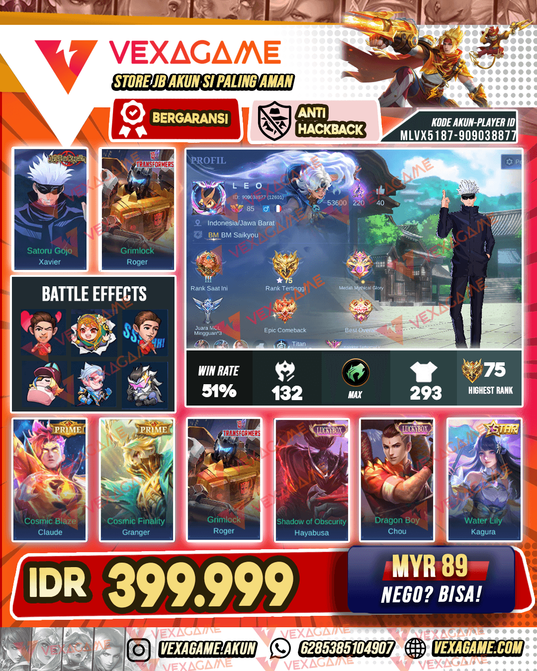 Xavier Gojo | 2 Prime | 2 Luckybox  | Emblem MAX & Hero MAX